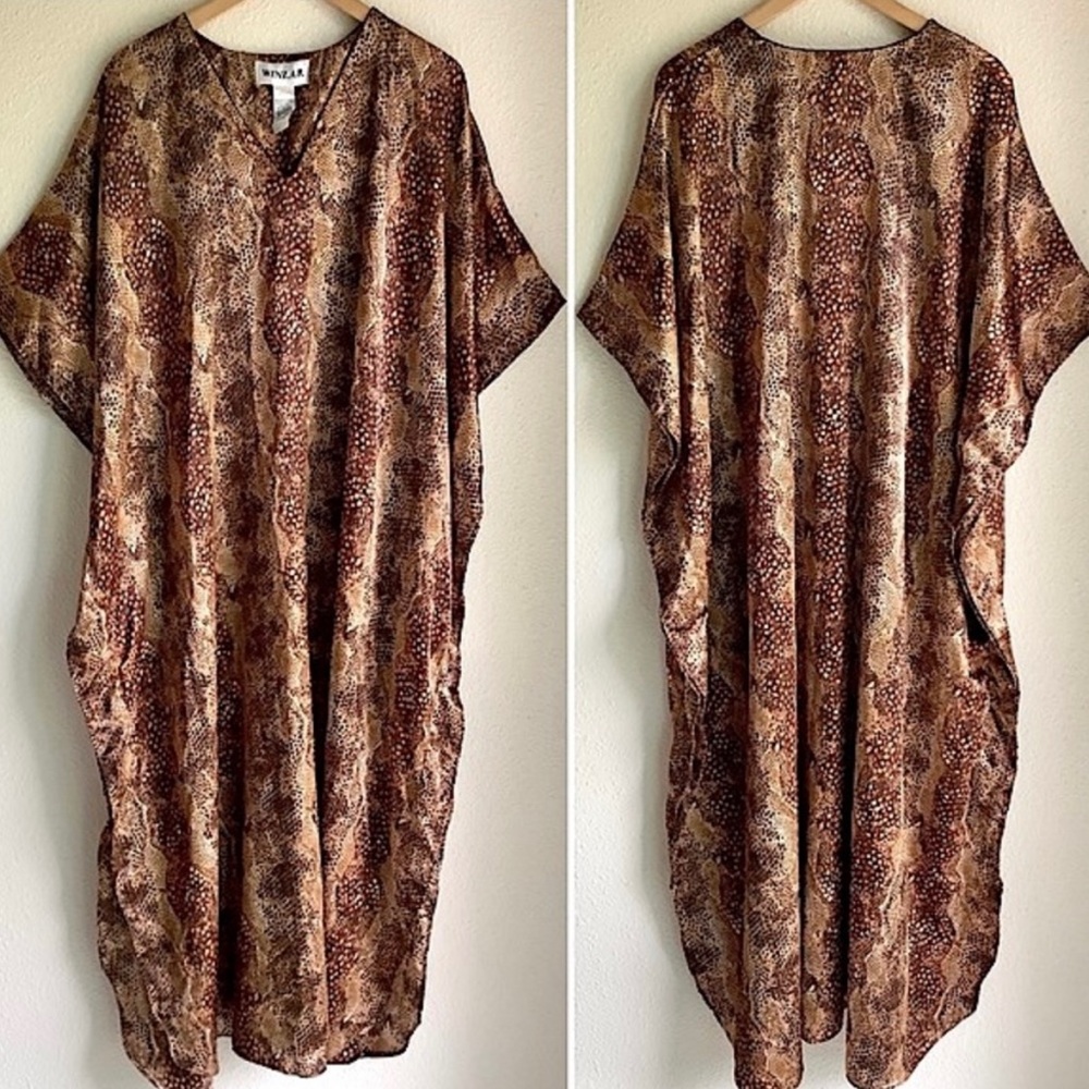 WINLAR Maxi Caftan Cover Up House Dress Muumuu Snake Print Brown